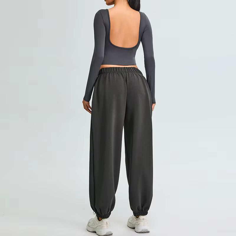 Дамски спортен комплект, топ с дълъг ръкав и долнище