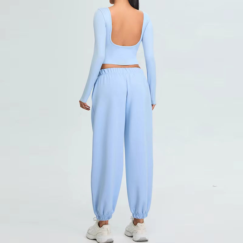 Дамски спортен комплект, топ с дълъг ръкав и долнище